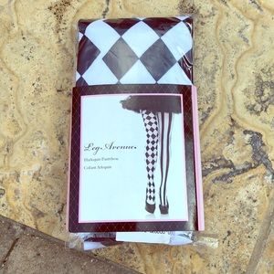 Harlequin-style tights with different patterns